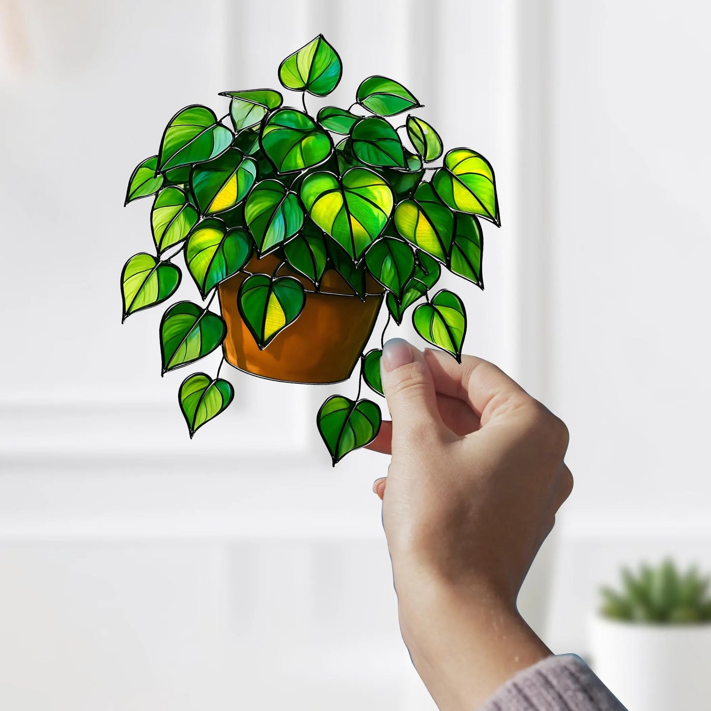 Netecom Pothos Plant Acrylic Suncatcher – Faux Stained Glass Window Hanging, Botanical Home Art Decor, Plant Lover Gift, Indoor Garden Hanging Decor