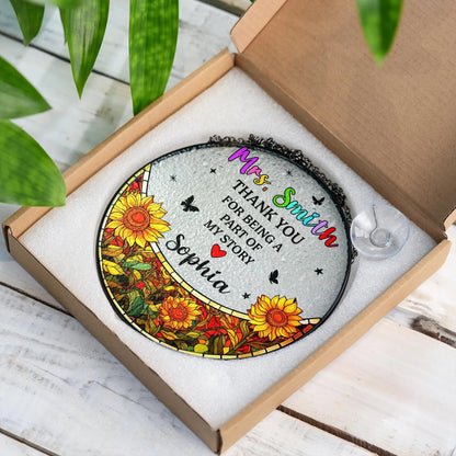 Netecom Thank You Teacher Stained Glass Suncatcher, Personalized Appreciation Gift, Classroom Window Decor, Sunflower Design