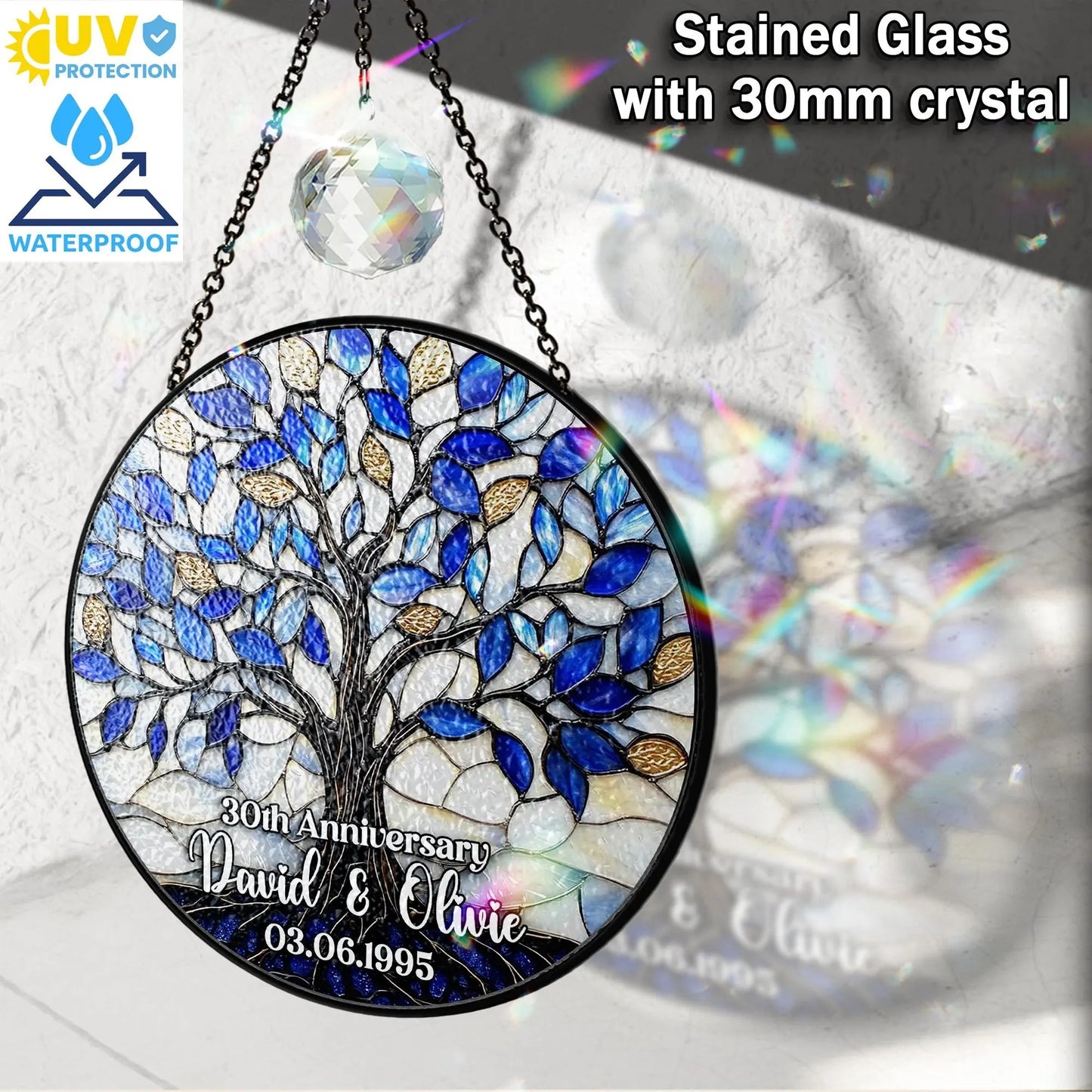 Netecom Personalized 50th Wedding Anniversary Crystal Stained Glass Suncatcher – Golden Anniversary Gift, Marriage Keepsake, Custom Wedding Ornament for Parents Grandparents