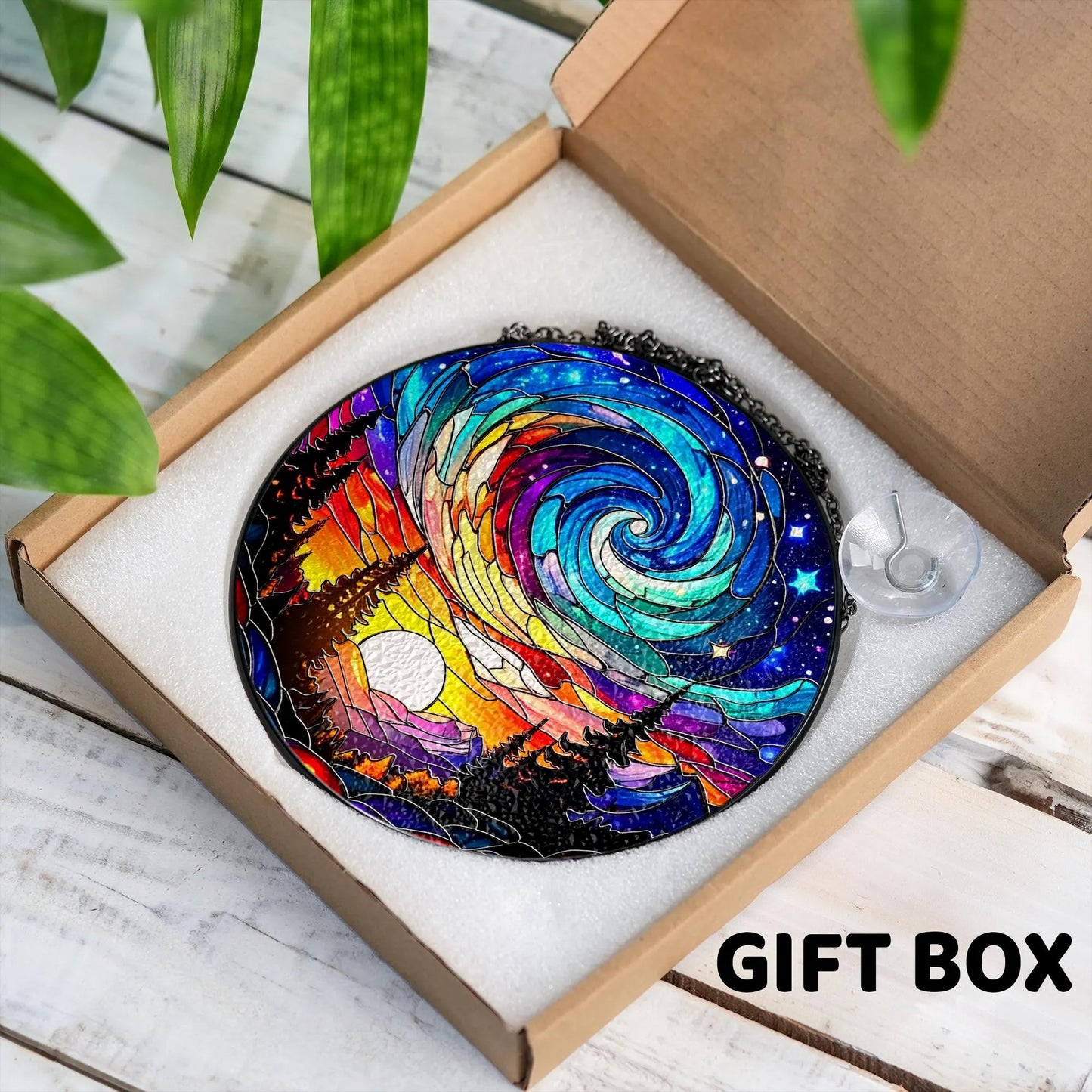 Netecom Aurora Glass Suncatcher – Northern Lights Forest Acrylic Window Hanging, Handcrafted Nature Decor Gift for Nature Lovers