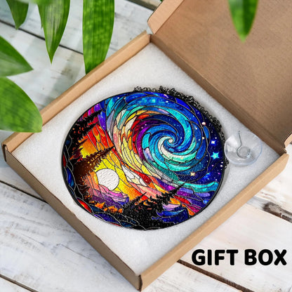 Netecom Aurora Glass Suncatcher – Northern Lights Forest Acrylic Window Hanging, Handcrafted Nature Decor Gift for Nature Lovers