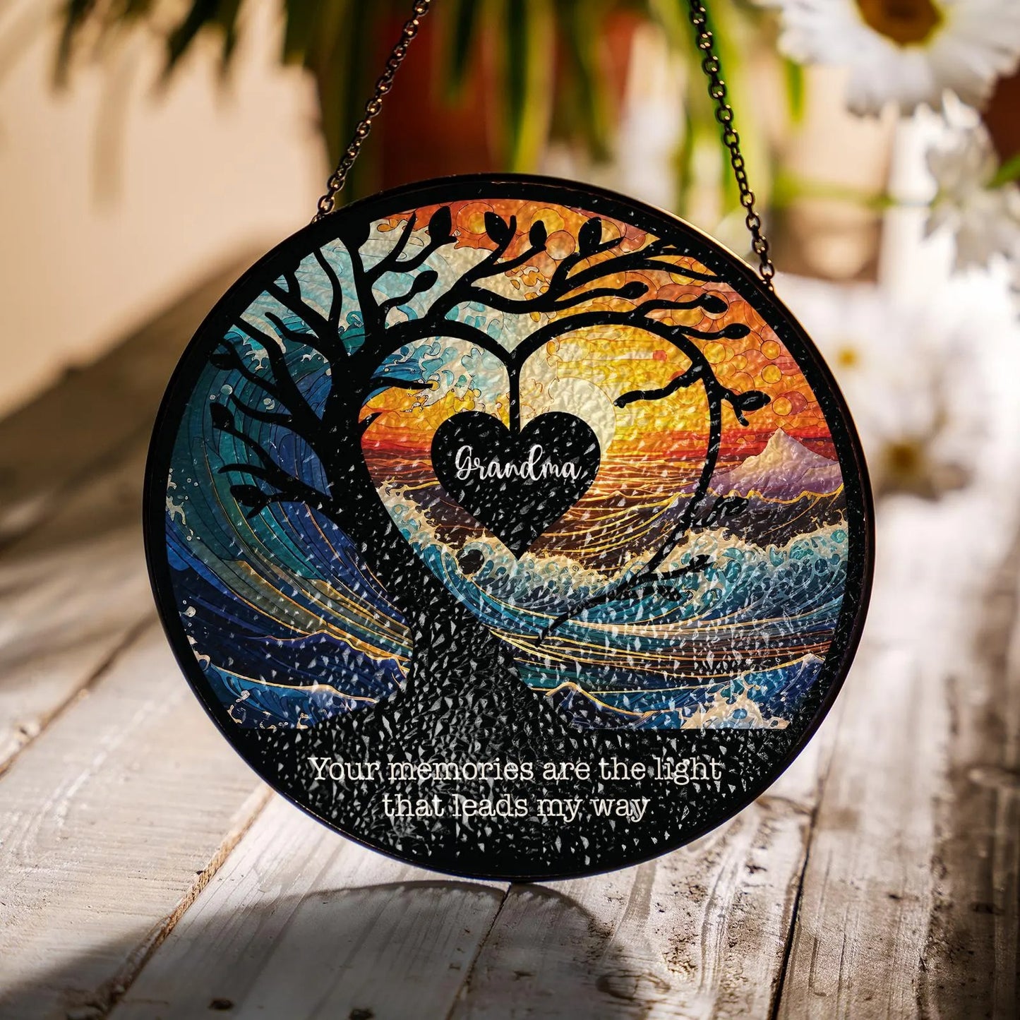 Netecom Mom Memorial Stained Glass Suncatcher – Personalized Lightcatcher, Mother in Heaven Tribute, Sympathy Gift