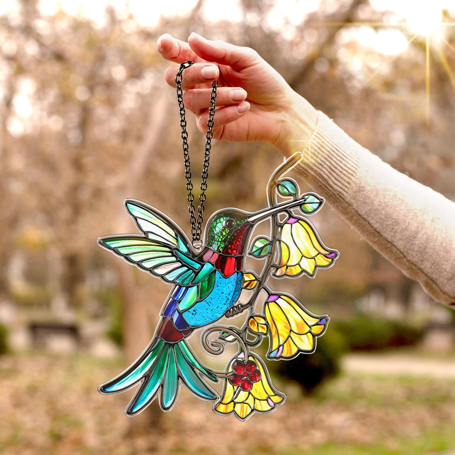 Netecom Hummingbird Acrylic Suncatcher – Bird Flower Window Hanging, Nature Lover Gift, Vibrant Garden Decor, Colorful Hummingbird Window Hangings