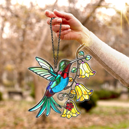 Netecom Hummingbird Acrylic Suncatcher – Bird Flower Window Hanging, Nature Lover Gift, Vibrant Garden Decor, Colorful Hummingbird Window Hangings