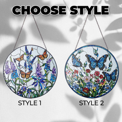 Netecom Lavender Monarch Butterfly Stained Glass Suncatcher – Window Hanging Wall Decor, Beautiful Gifts for Butterfly Lovers, Sun Catcher Butterfly