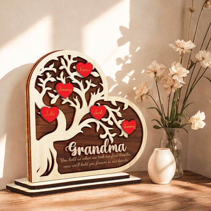Netecom Personalized Family Tree Wooden Stand Custom Names Gift for Mom Mother’s Day Keepsake Grandma Home Decor