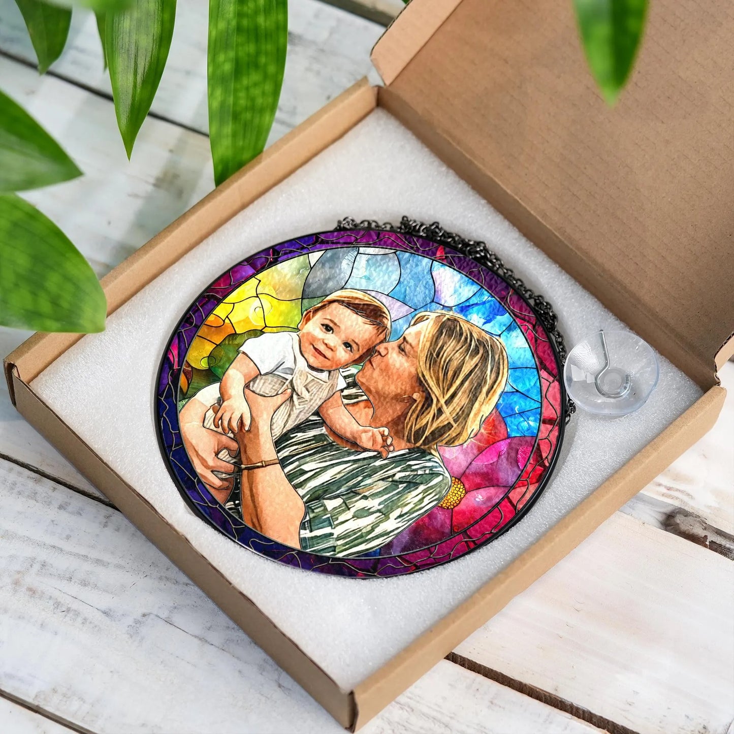Netecom Personalized Grandpa Portrait Stained Glass Suncatcher – Custom Window Hanging, New Grandpa Gift, Father’s Day Gift for Grandpa, New Dad Gift 2025