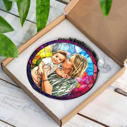 Netecom Personalized Grandpa Portrait Stained Glass Suncatcher – Custom Window Hanging, New Grandpa Gift, Father’s Day Gift for Grandpa, New Dad Gift 2025