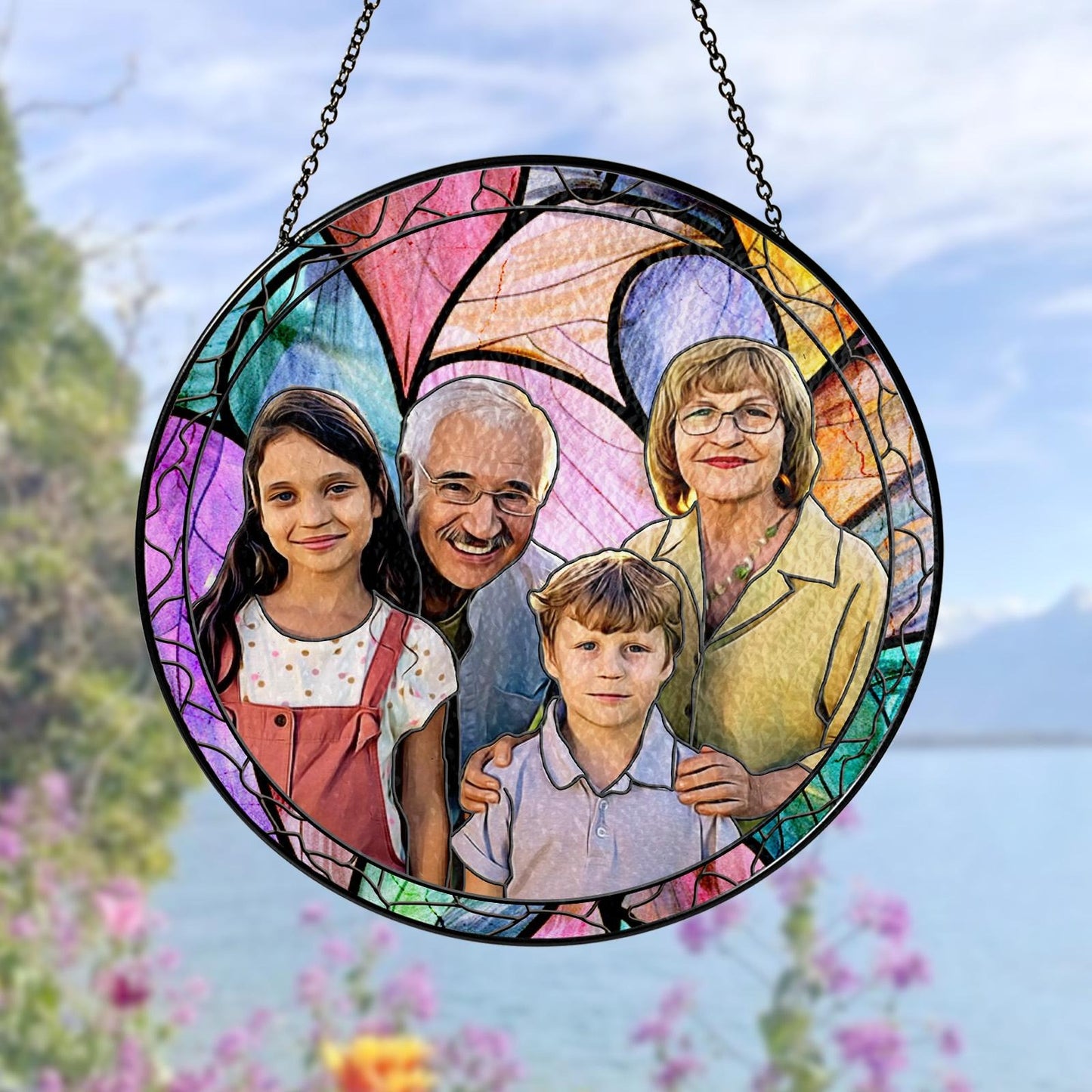 Netecom Personalized Dad Gift – Custom Stained Glass Suncatcher,  Father’s Day Birthday Christmas for Dad Men, Photo Window Hanging Keepsake