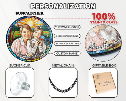 Netecom Personalized GrandmaGrandkids Stained Glass Suncatcher – Custom Family Portrait, Mother’s Day Gift, Nana Keepsake