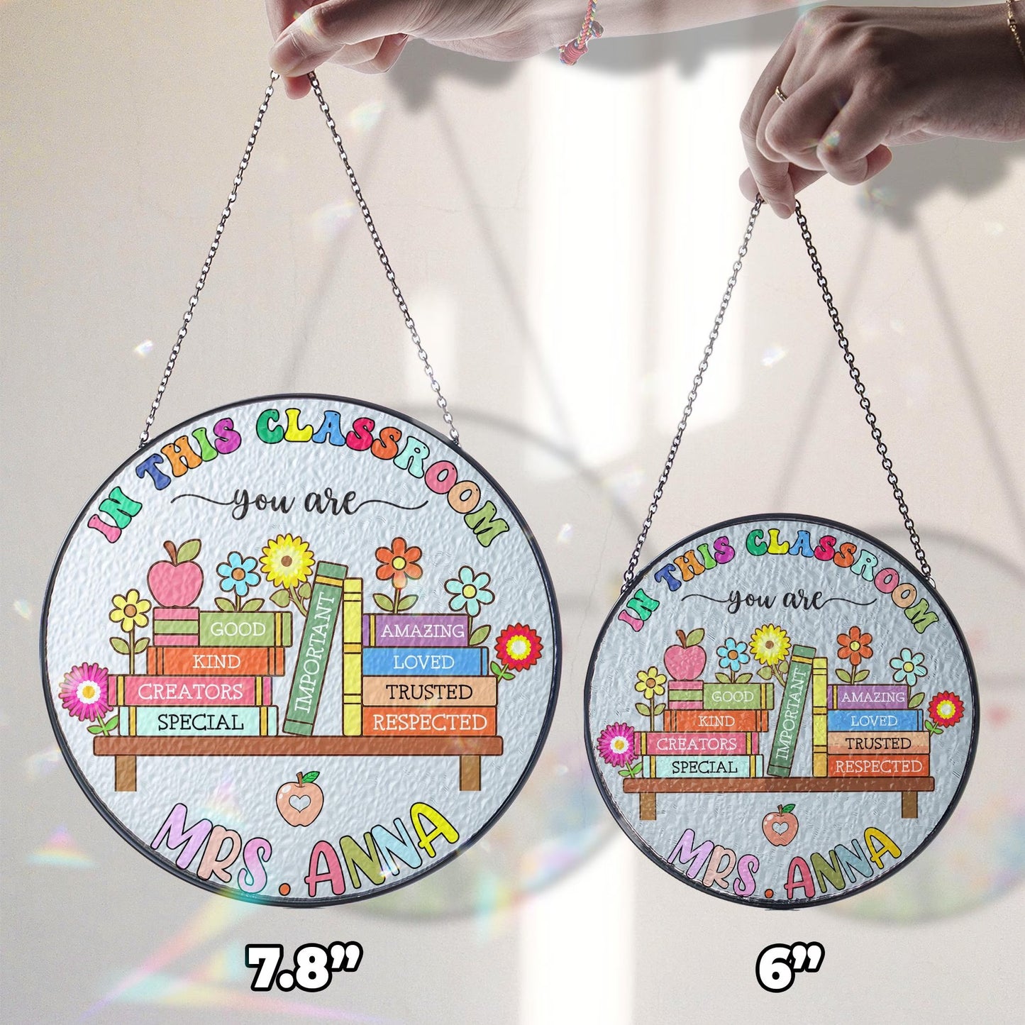 Netecom Personalized Teacher Stained Glass Suncatcher – Teacher Appreciation Gift for Back to School, Classroom Decor