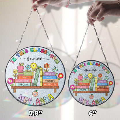 Netecom Personalized Teacher Stained Glass Suncatcher – Teacher Appreciation Gift for Back to School, Classroom Decor
