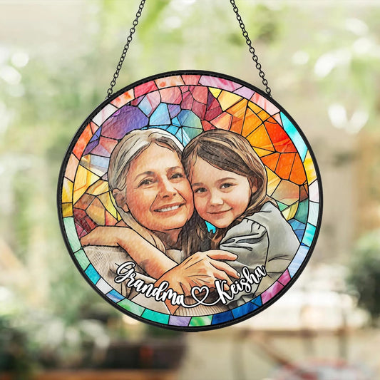 Netecom Personalized Custom Photo Portrait Stained Glass Suncatcher – Gift for Mom, Grandma's Birthday, Photo Glass Art Window Hanging
