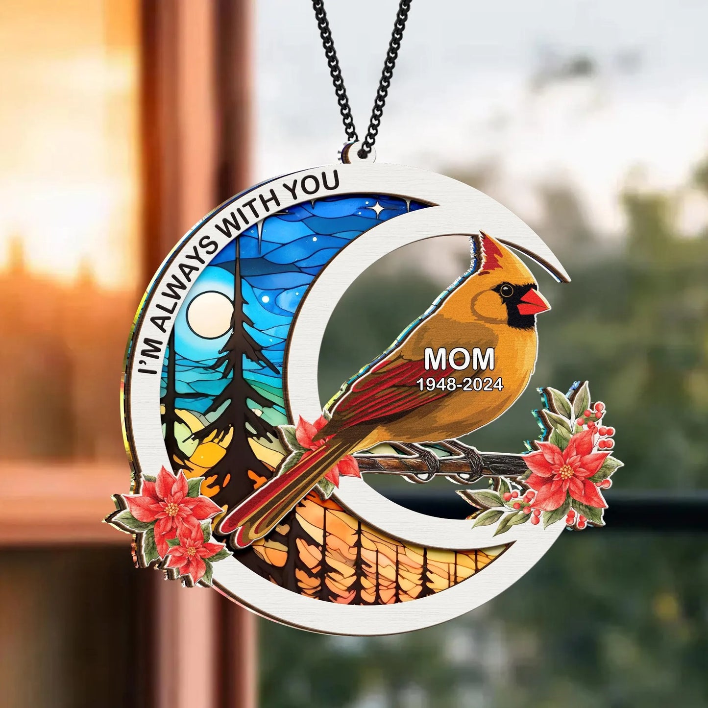 Netecom Personalized Cardinal Memorial Suncatcher – Loss of Dad Sympathy Gift, Father in Heaven Tribute