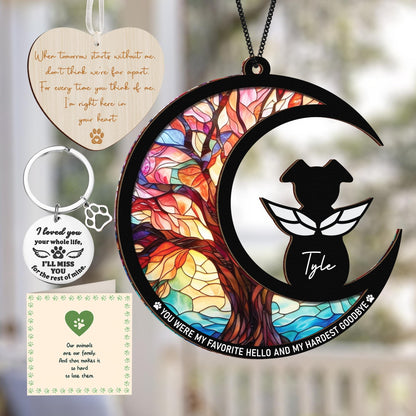 Netecom Dog Memorial Suncatcher Gift Set – Pet Loss Ornament, DIY Sympathy Card and Keychain, You Were My Favorite Hello Dog Mom Remembrance