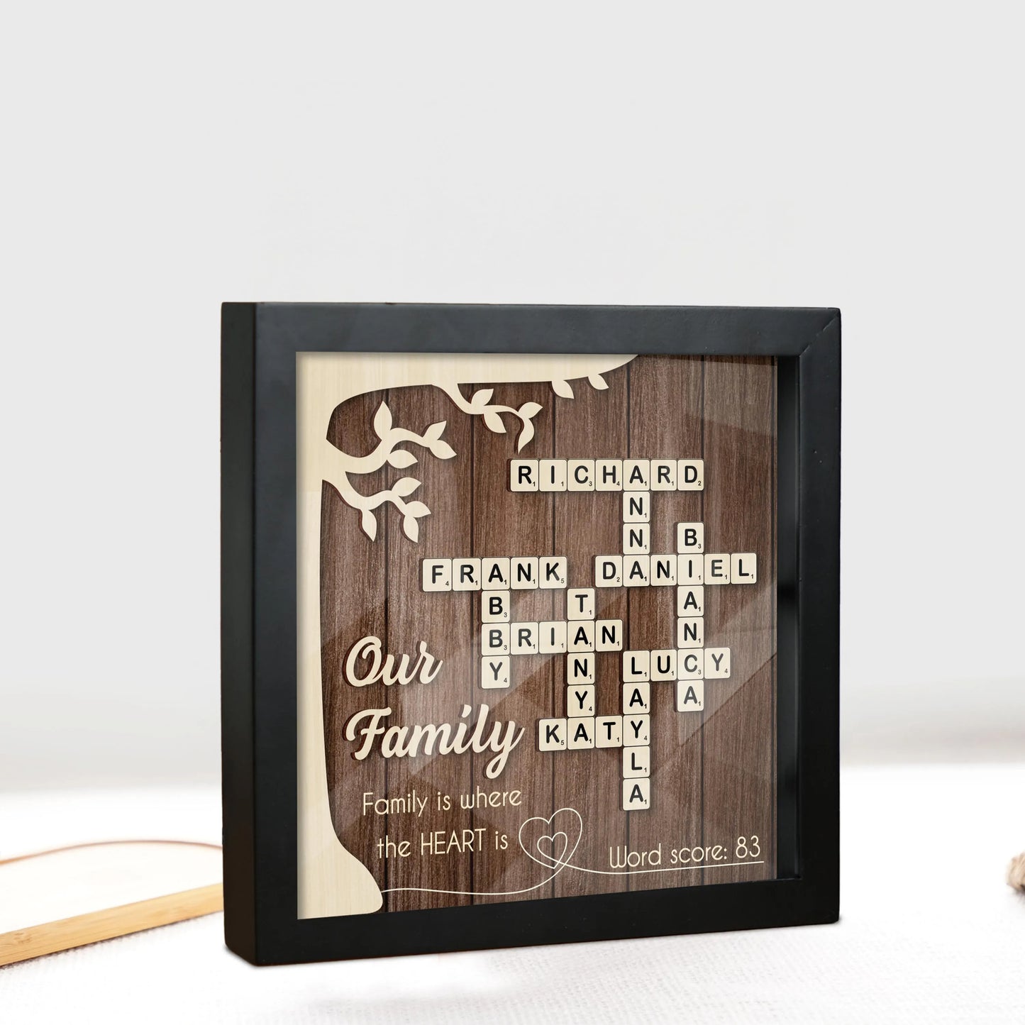 Netecom Custom Family Scrabble Puzzle Sign Personalized Family Name Frame Grandparents Keepsake Family Crossword Art Unique Family Decor