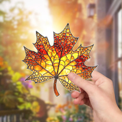 Netecom Autumn Maple Leaf Acrylic Suncatcher – Faux Stained Glass Maple Leaf Ornament for Fall, Nature Lover Gift, Autumn Window Hanging Decor
