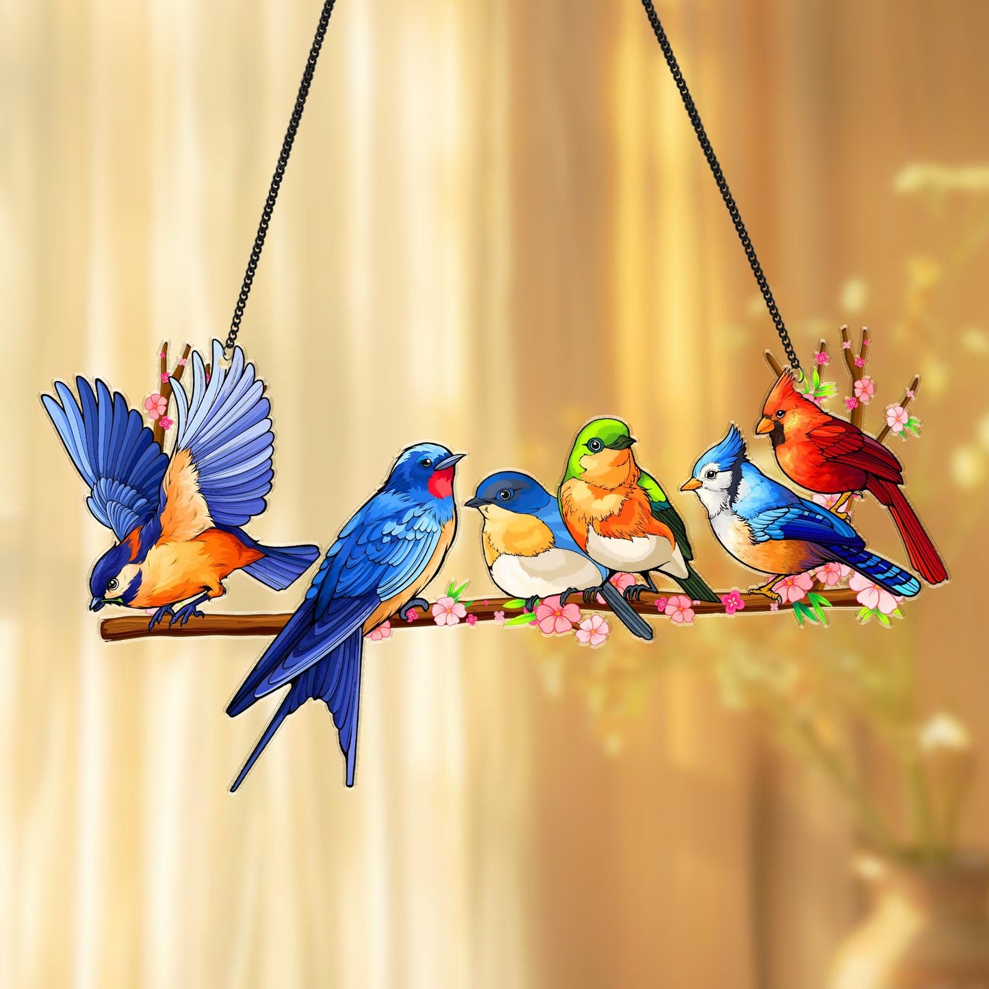 Netecom Colorful Bird Acrylic Suncatcher – Faux Stained Glass Window Hanging, Rainbow Bird Ornament for Nature and Bird Lovers