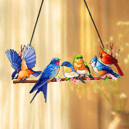 Netecom Colorful Bird Acrylic Suncatcher – Faux Stained Glass Window Hanging, Rainbow Bird Ornament for Nature and Bird Lovers