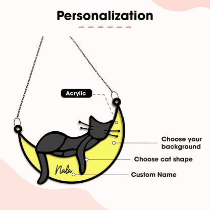 Netecom Custom Sleeping Cat Memorial Suncatcher – Personalized Pet Remembrance Gift for Cat Lovers, Cat Loss Tribute, Pet Memorial, Dog Lover Keepsake