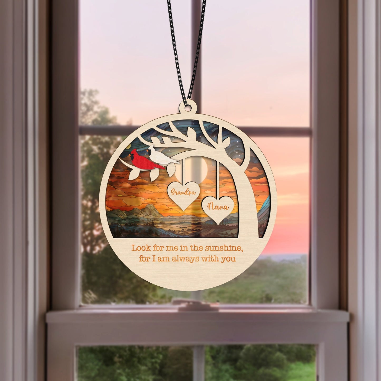 Netecom Personalized Cardinal Remembrance Suncatcher – Sympathy Gift for Loss of Dad Mom, Memorial Keepsake