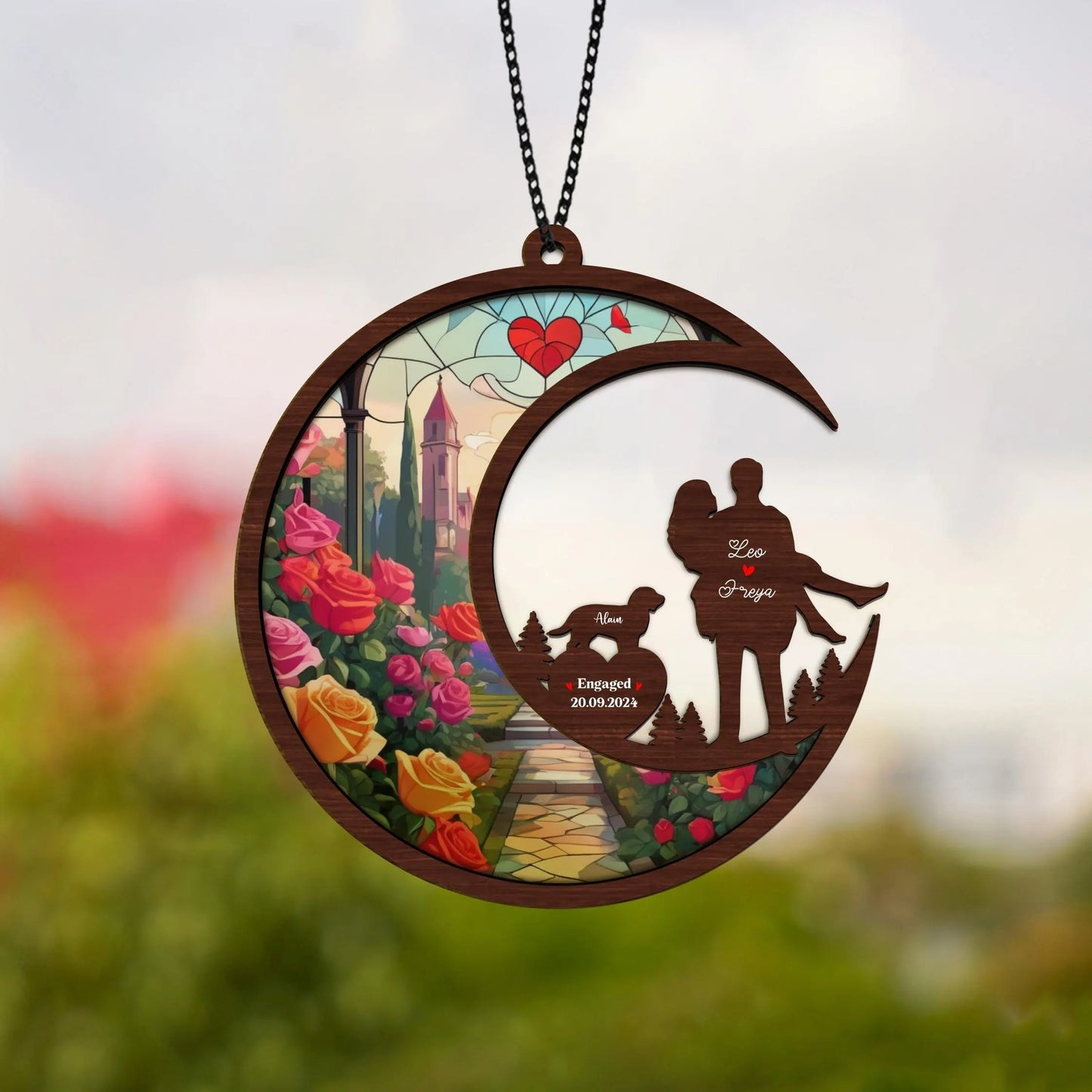 Netecom Personalized Couple Wedding Suncatcher – Custom Anniversary Gift, Engraved Couple Keepsake, Wedding or Engagement Gift, Pet Couple Memorial