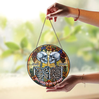 Netecom Couple Skeleton Stained Glass Suncatcher – Dark Romance Gothic Wedding Gift, Till Death Do Us Part, Valentine’s Day & Anniversary Gift for Him Her