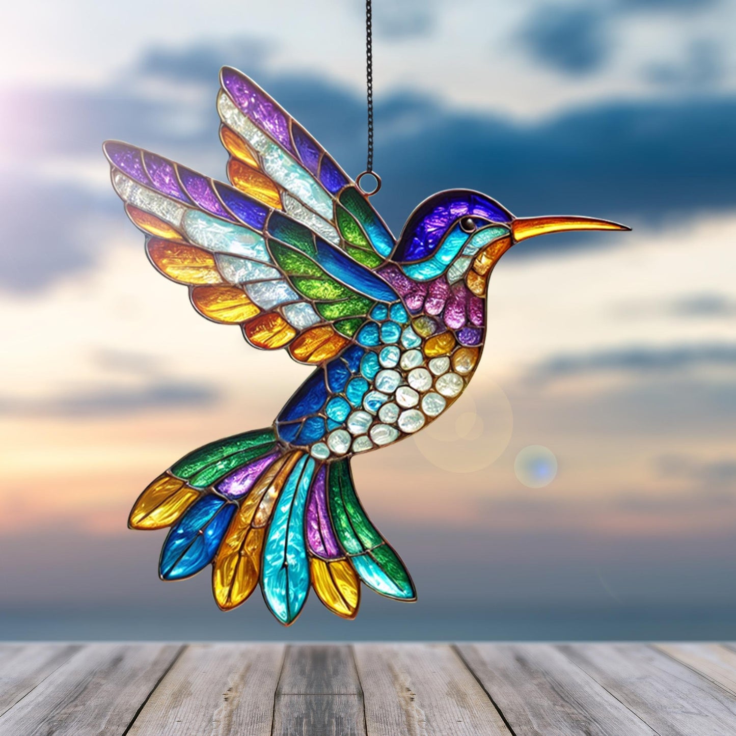Netecom Hummingbird Acrylic Suncatcher Window Hanging, Colorful Bird Wildflower Decor, Nature Lover Gift