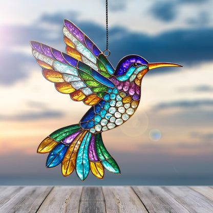 Netecom Hummingbird Acrylic Suncatcher Window Hanging, Colorful Bird Wildflower Decor, Nature Lover Gift