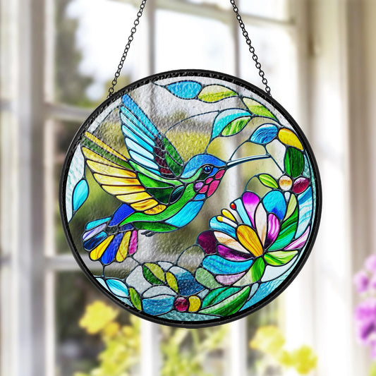 Netecom Stained Glass Hummingbird Suncatcher – Colorful Hummingbird Window Hanging Art, Unique Stained Glass Décor for Hummingbird Lovers, Perfect Mom Grandma Gift