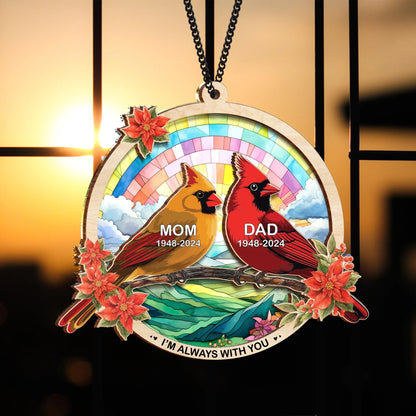 Netecom Personalized Cardinal Memorial Suncatcher – I’m Always With You Remembrance Gift for Loss of Mom Dad
