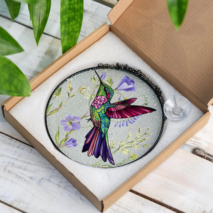 Netecom 8" Hummingbird Stained Glass Suncatcher – Bird Lover Gift, Window Hanging, Mothers Day Gift, Bird Wall Art, Grandma Gift, Nature Decor