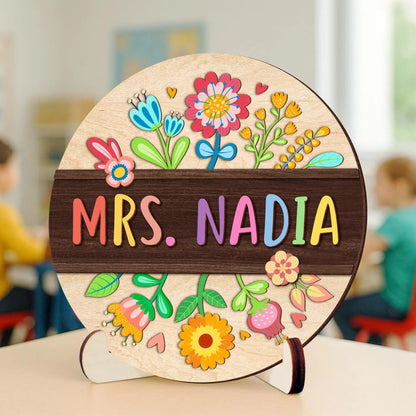 Netecom Custom Teacher Appreciation Stained Glass Gift For Teacher Floral Teacher Name Suncatcher Classroom Back To School Gift Teacher Welcome Sign