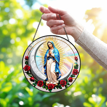 Netecom Our Lady of Guadalupe Stained Glass Window Hanging – Mexican Mom Gift, Latin Culture Art, Mother’s Day Tribute for Mom Grandmothers