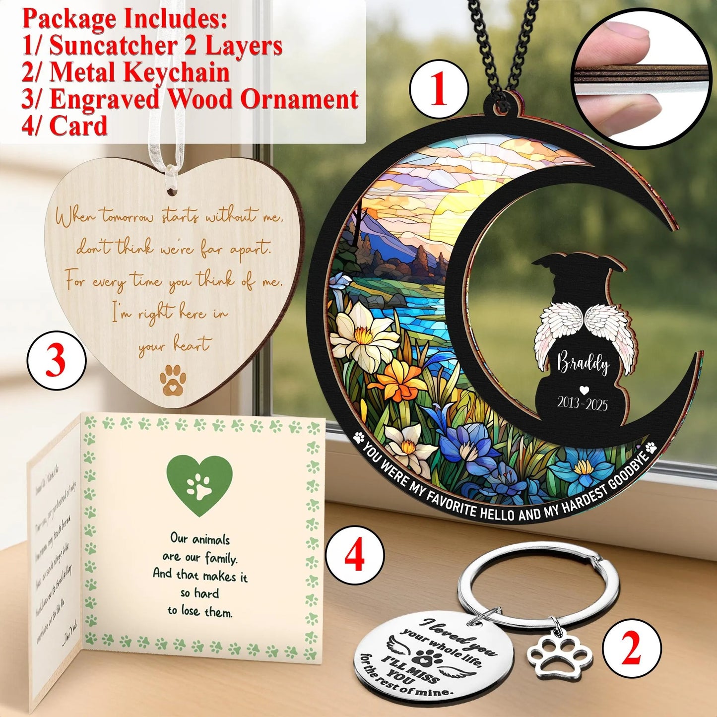 Netecom Yorkshire Terrier Dog Memorial Suncatcher, Pet Loss Sympathy Gift, Custom Dog Remembrance Ornament, Bereavement Keychain with Card