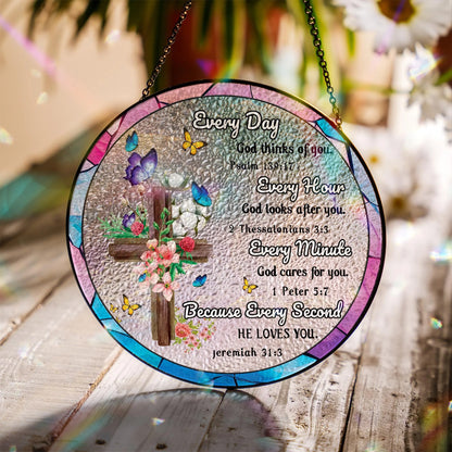 Netecom Christian Inspirational Stained Glass Suncatcher – Bible Verse Hanging Decor, Religious Gift for Women Mom Sister Friends