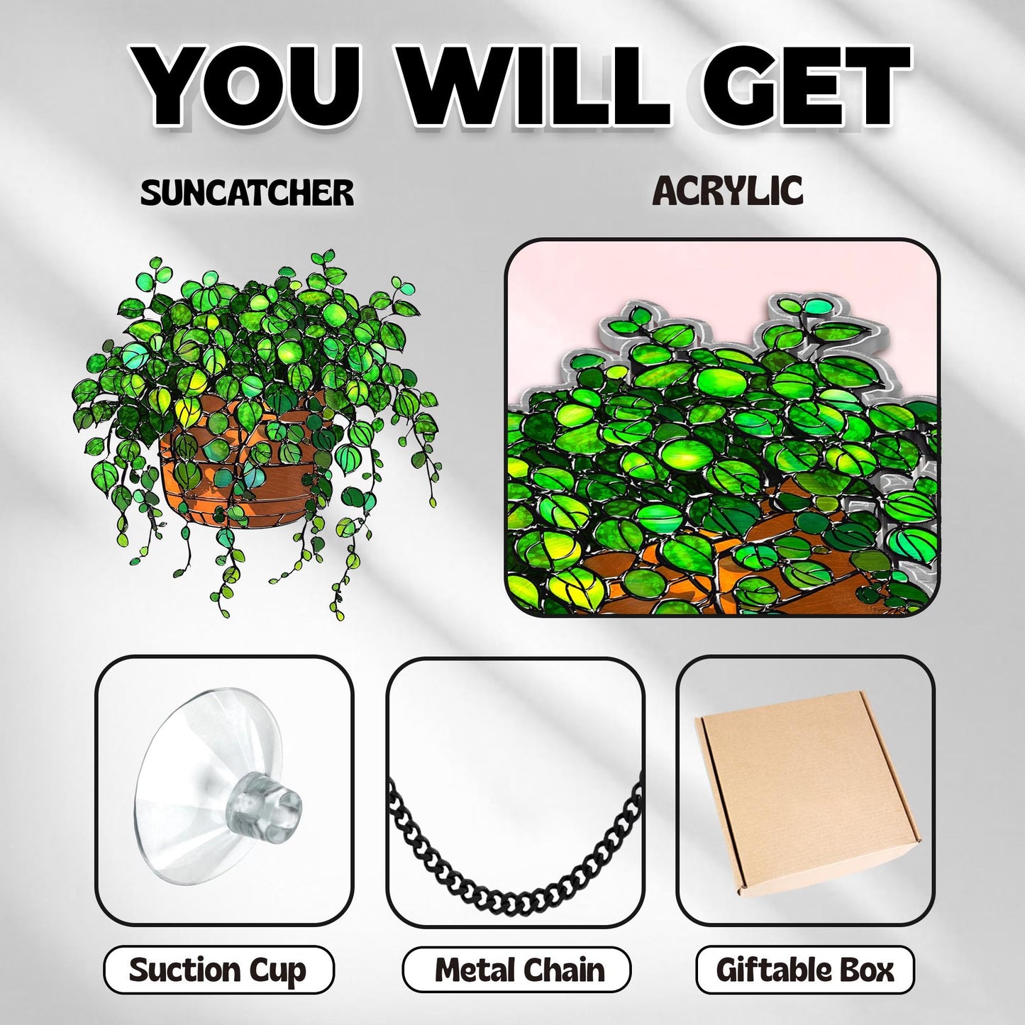 Netecom String of Turtles Acrylic Suncatcher – Faux Stained Glass Window Hanging Decor for Plant Lovers, Botanical Home Art, Garden Decor