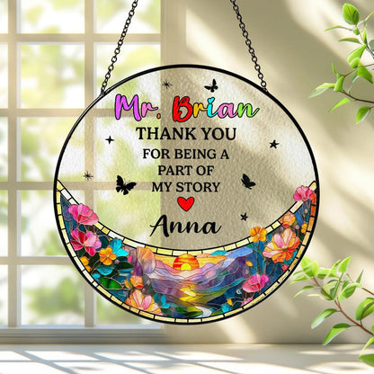 Netecom Thank You Teacher Stained Glass Suncatcher, Personalized Appreciation Gift, Classroom Window Decor, Sunflower Design