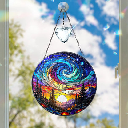 Netecom Aurora Glass Suncatcher – Northern Lights Forest Acrylic Window Hanging, Handcrafted Nature Decor Gift for Nature Lovers