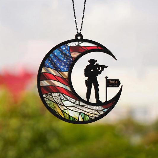 Netecom Personalized Military Memorial Suncatcher – Veteran Remembrance Gift, Loss of Dad Grandpa, Veteran’s Day Tribute