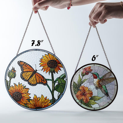 Netecom Butterfly Stained Glass Suncatcher – Sunflower & Floral Window Hanging Decor, Light Catcher Gift for Mom & Women