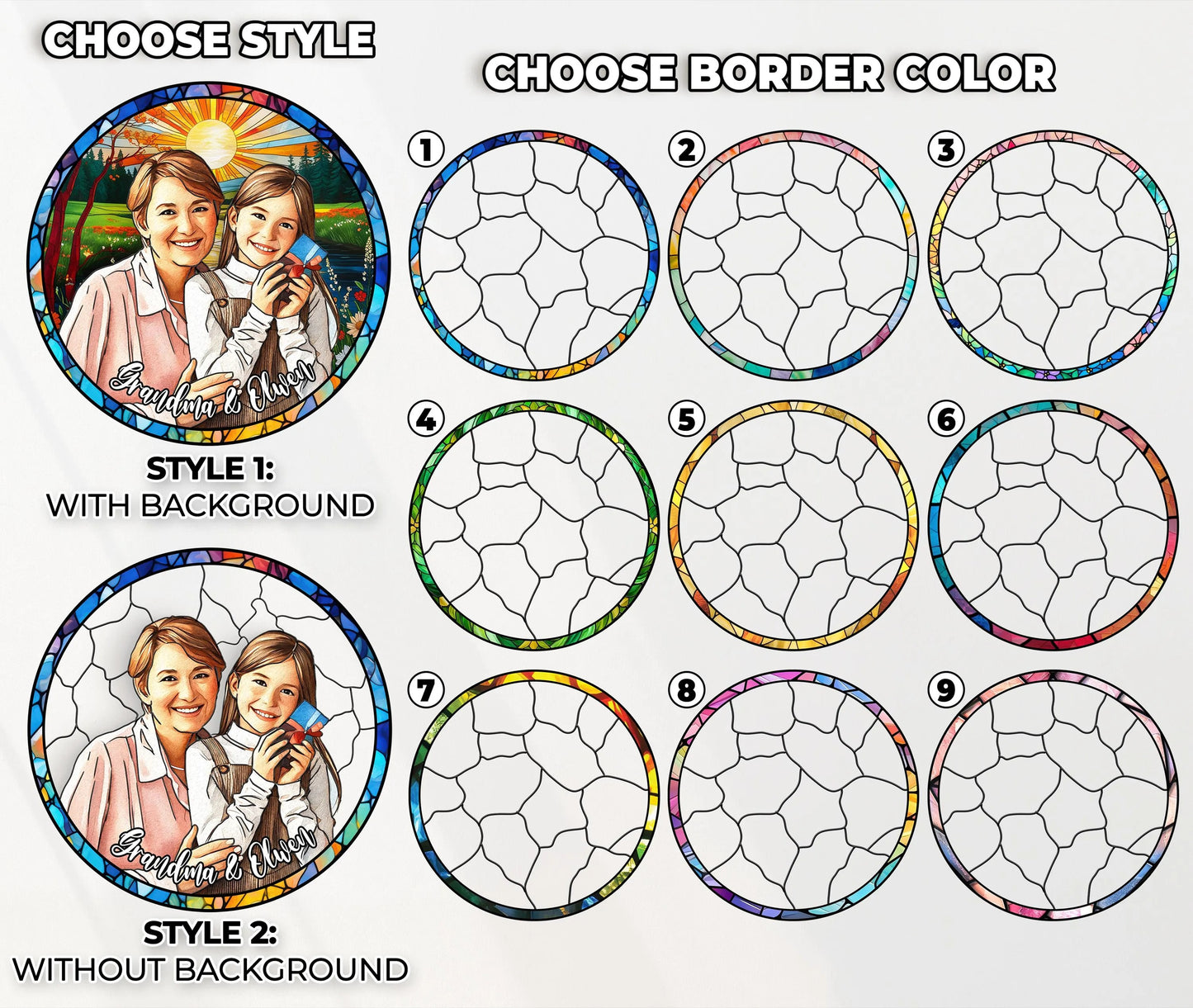 Netecom Personalized GrandmaGrandkids Stained Glass Suncatcher – Custom Family Portrait, Mother’s Day Gift, Nana Keepsake