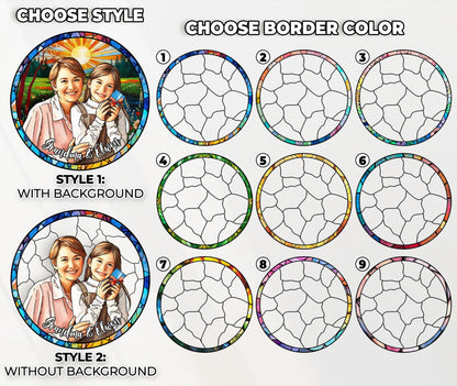 Netecom Personalized GrandmaGrandkids Stained Glass Suncatcher – Custom Family Portrait, Mother’s Day Gift, Nana Keepsake