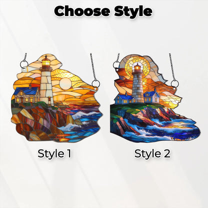 Netecom Coastal Lighthouse Acrylic Suncatcher – Sunset on the Sea, Beach Decor, Nature Lover Gift, Window Hanging for Home Car