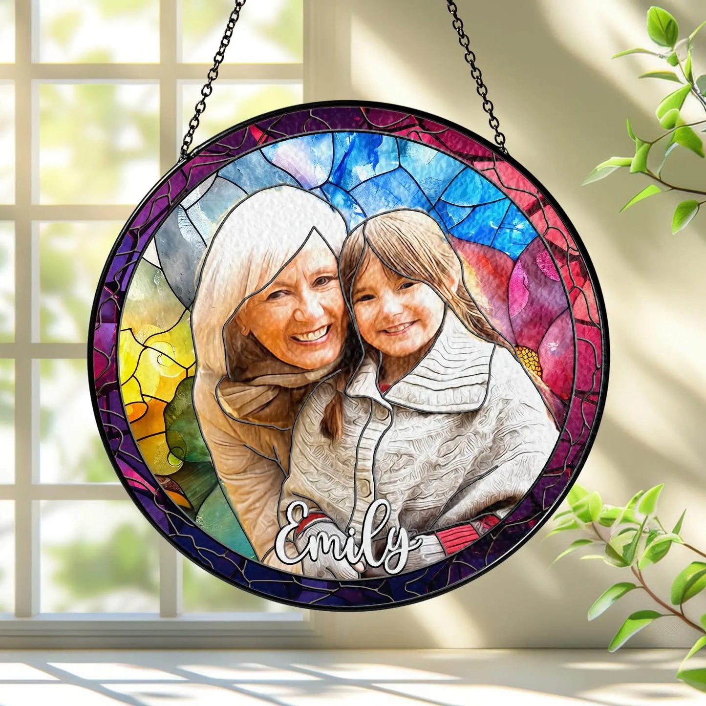 Netecom Personalized Grandpa Portrait Stained Glass Suncatcher – Custom Window Hanging, New Grandpa Gift, Father’s Day Gift for Grandpa, New Dad Gift 2025
