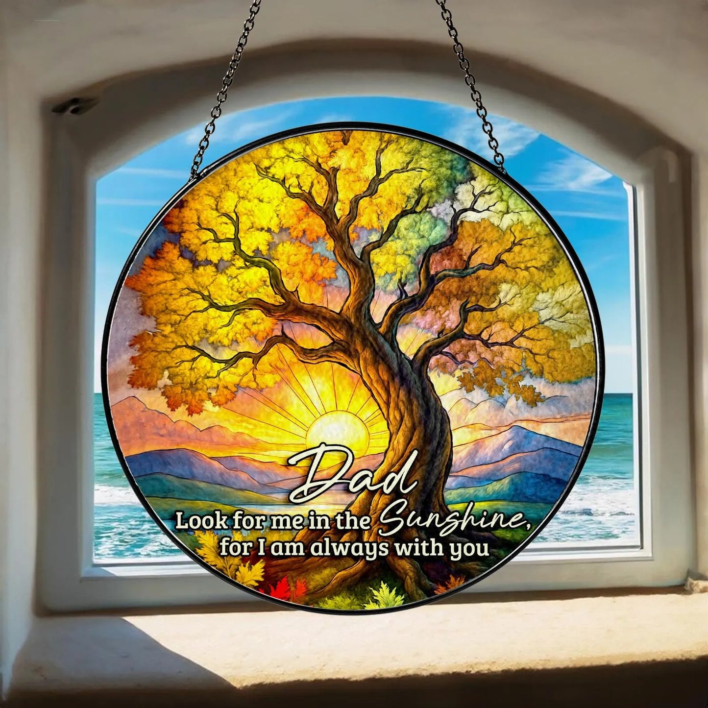 Netecom Personalized Memorial Stained Glass Suncatcher – Sympathy Gift for Loss of Dad, Father in Heaven, Memorial Tribute, Custom Lightcatcher
