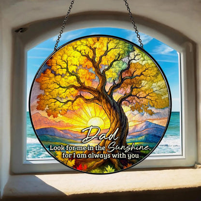 Netecom Personalized Memorial Stained Glass Suncatcher – Sympathy Gift for Loss of Dad, Father in Heaven, Memorial Tribute, Custom Lightcatcher