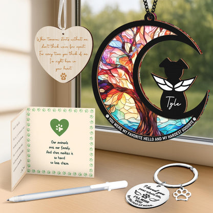 Netecom Dog Memorial Suncatcher Gift Set – Pet Loss Ornament, DIY Sympathy Card and Keychain, You Were My Favorite Hello Dog Mom Remembrance