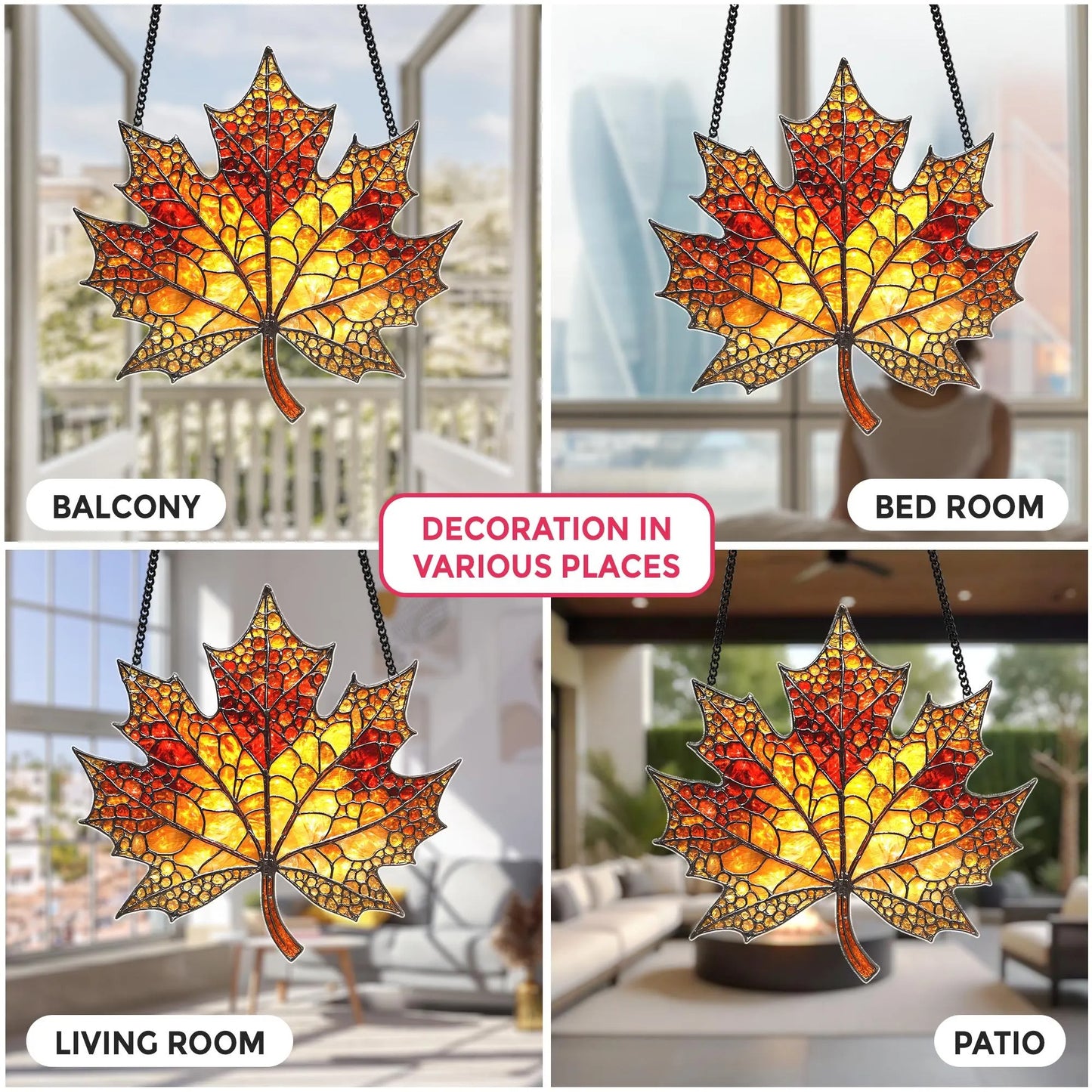 Netecom Autumn Maple Leaf Acrylic Suncatcher – Faux Stained Glass Maple Leaf Ornament for Fall, Nature Lover Gift, Autumn Window Hanging Decor