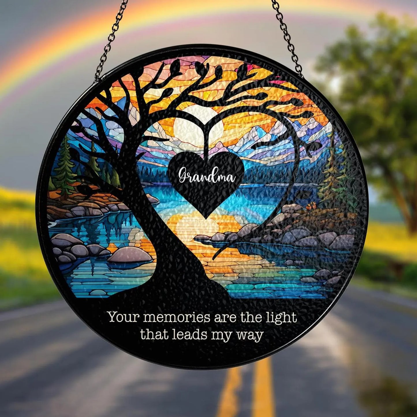 Netecom Mom Memorial Stained Glass Suncatcher – Personalized Lightcatcher, Mother in Heaven Tribute, Sympathy Gift
